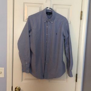Men’s light blue striped Polo button up
